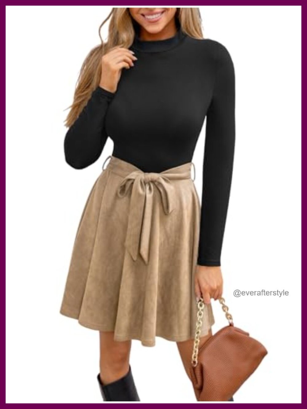 CUPSHE Women Mini Dress Mock Neck Long Sleeve Color Block Fall Dresses